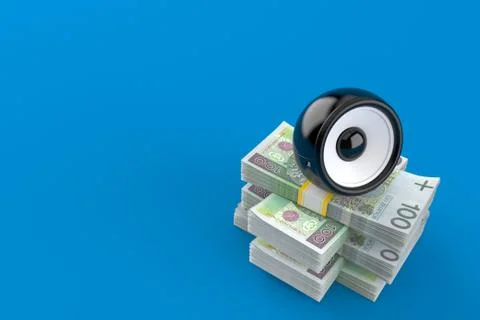 Audio speaker on stack of money Illustrazione stock