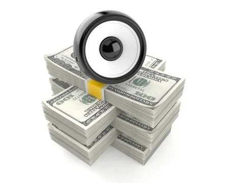 Audio speaker on stack of money Illustrazione stock