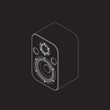 Audio speaker.Isolated on black.Isometric view.Vector outline illustration. 스톡 일러스트