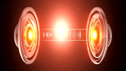 Audio Speakers with Dynamic Sound Wave Between Drivers Video stock 332354348