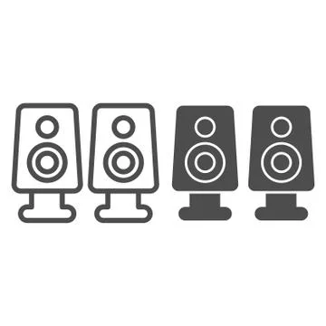 Audio speakers line and solid icon. Two loud stereo sound devices symbol Stock Illustration