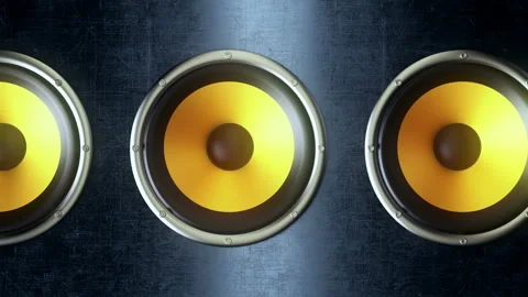 Audio speakers with yellow membranes playing modern music at 90bpm seamless loop Stock Footage 121663199