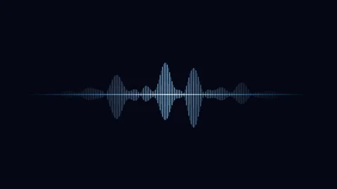 Audio spectrum visualizer - glowing blue digital sound wave display on dark Stock Footage 345661585