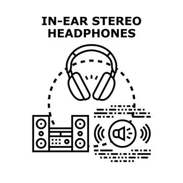 Audio system listening using stereo headphones concept Stock Illustration