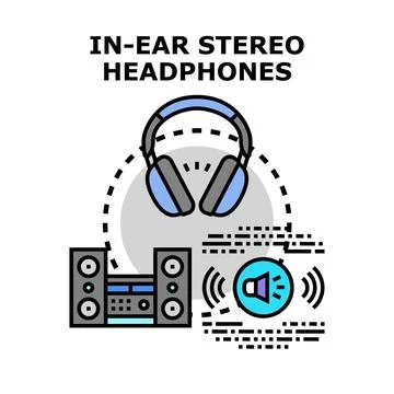Audio system listening using stereo headphones concept Stock Illustration