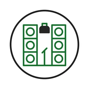 Audio system representation showing speakers on either side of microphone s.. Stock Illustration