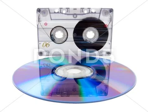 Audio tape cassette and digital compact disc Stock Photos