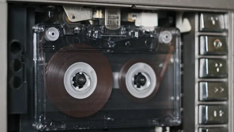 Audio Tape Recorder Playback, Insert and Eject Transparent Audio Cassette Stock Footage 261503118