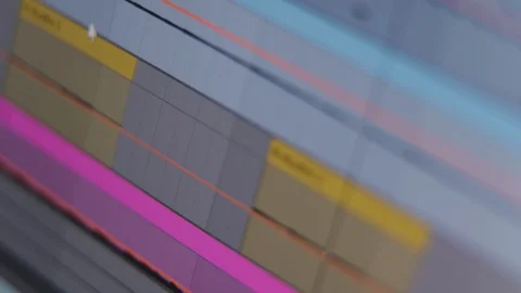 Audio track waveforms playing in music production software at home studio Stock Footage 108030187