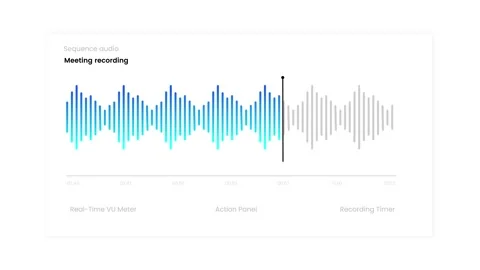 Audio transcription app interface with speaker waveform animation 库存影片 347499765