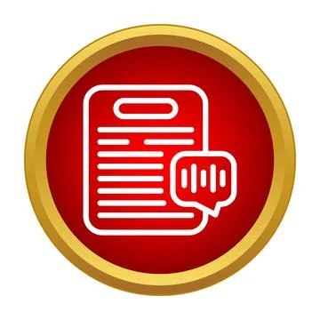 Audio transcription document icon on red button Stock Illustration