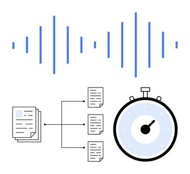 Audio Transcription Workflow Concept with Timer and Sound Wave Elements 스톡 일러스트