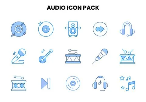 Audio Two Colour Collection Icons Pack Stock Illustration