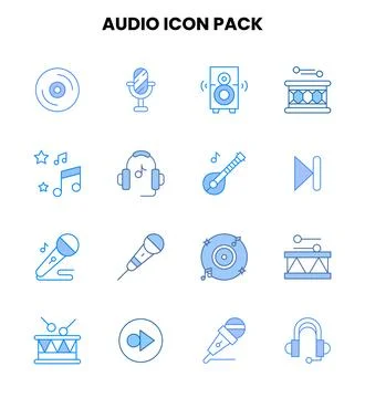 Audio Two Colour Design Icons Pack Stock Illustration