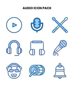 Audio Two Colour Design Icons Pack Stock Illustration