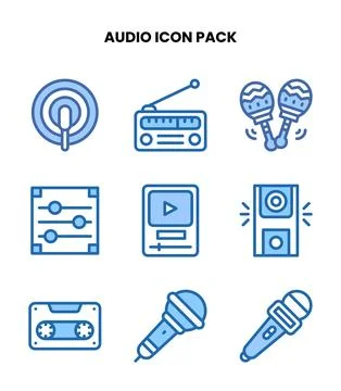 Audio Two Colour Set Icons Pack Stock Illustration