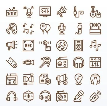 Audio Vector Icon Library with 36 Bold Line 128x128 Display Perfect Designs Stock Illustration