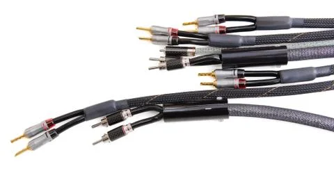 Audio video by cables on a white background. Stock Photos