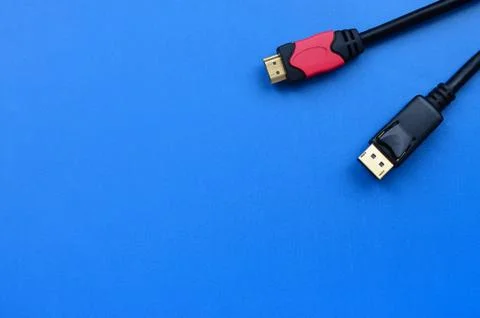 Audio video HDMI computer cable plug and 20-pin male DisplayPort gold plated  Stock Photos