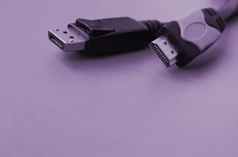 Audio video HDMI computer cable plug and 20-pin male DisplayPort gold plated  Stock Photos