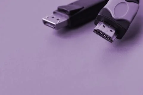Audio video HDMI computer cable plug and 20-pin male DisplayPort gold plated  Stock Photos