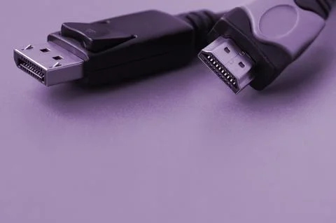 Audio video HDMI computer cable plug and 20-pin male DisplayPort gold plated  Stock Photos