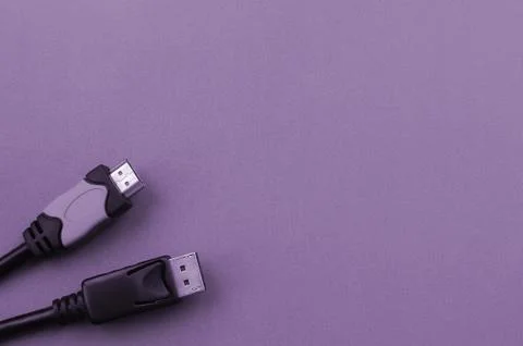 Audio video HDMI computer cable plug and 20-pin male DisplayPort gold plated  Stock Photos