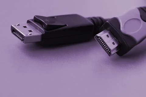 Audio video HDMI computer cable plug and 20-pin male DisplayPort gold plate.. Stock Photos