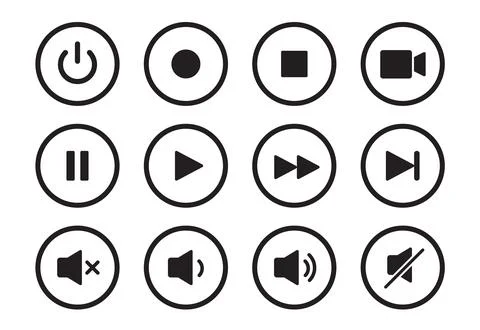 Audio, video, music player button icon. Sound control, play, pause button solid Stock Illustration