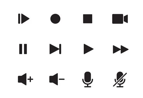 Audio, video, music player button icon. Sound control, play, pause button solid Stock Illustration