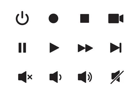 Audio, video, music player button icon. Sound control, play, pause button solid Stock Illustration
