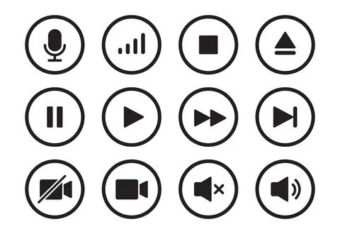 Audio, video, music player button icon. Sound control, play, pause button solid Stock Illustration