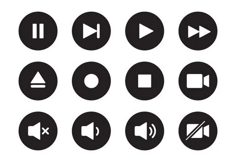 Audio, video, music player button icon. Sound control, play, pause button solid Stock Illustration