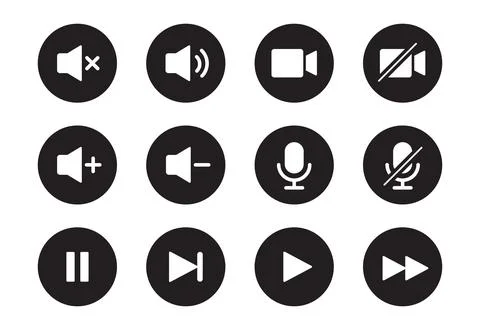 Audio, video, music player button icon. Sound control, play, pause button solid Stock Illustration