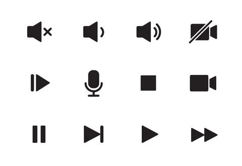 Audio, video, music player button icon. Sound control, play, pause button solid Stock Illustration