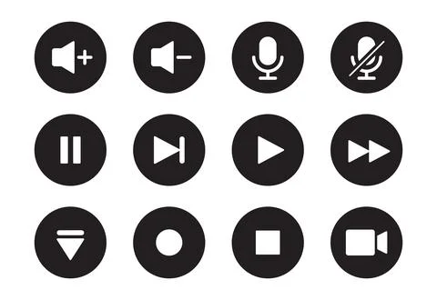 Audio, video, music player button icon. Sound control, play, pause button solid Stock Illustration