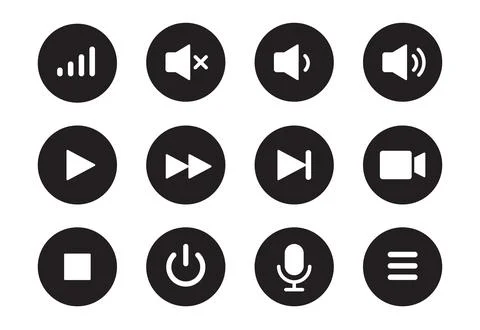 Audio, video, music player button icon. Sound control, play, pause button solid Stock Illustration