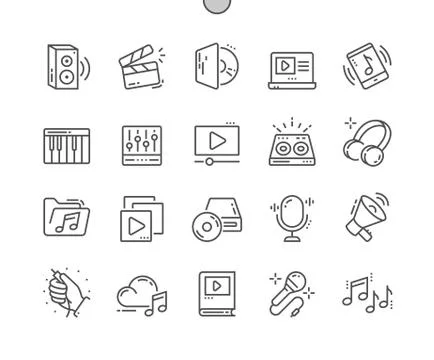 Audio Video Well-crafted Pixel Perfect Vector Thin Line Icons 30 2x Grid for Web Stock Illustration