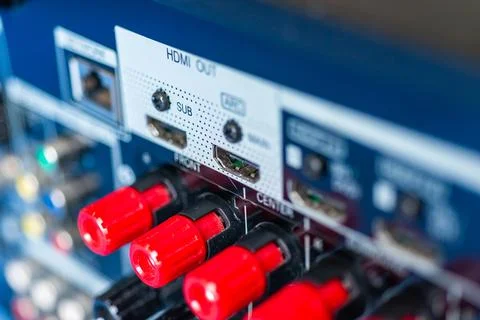 Audio visual equipment setup home theater technology image close-up detaile.. Stock Photos
