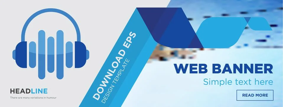 Audio visual horizontal webpage banner template design with flat icon and blu Illustrazione stock gratuita