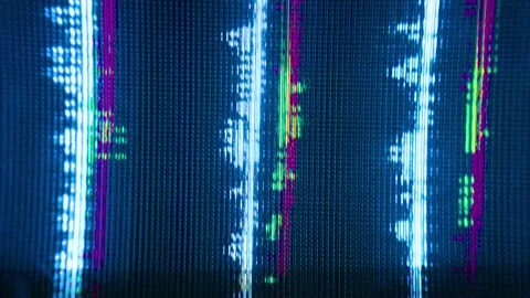 Audio visualiser, waveform glitching pixel visual in Vertical blue and green Stock Footage 341700152