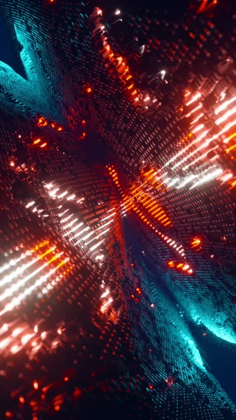 Audio visualization in the form of luminous waves. Vertical looped video Stock Footage 226368881