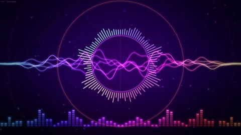 Audio visualization with neon waveform and bars for music background Stock Footage 347935576