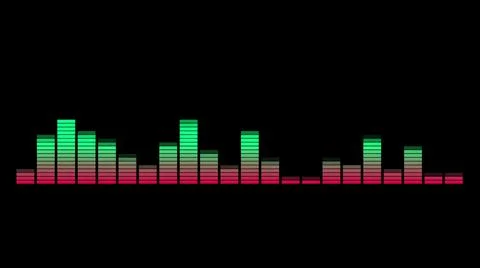 Audio visualizer bars in center frame against black with light reflection in Illustrazione stock
