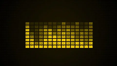 Audio visualizer displaying vibrant yellow equalizer bars pulsing dynamically Stock Footage 345693172