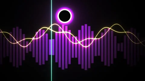 Audio Visualizer with Glowing Neon Sound Waves and Purple Equalizer Bars Stock Footage 343691073
