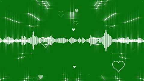 Audio Visualizer White Waveform with Heart Particles and Digital Signal Green Stock Footage 344329027