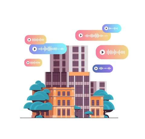 Audio voice message speech audio chat application social media online Illustrazione stock