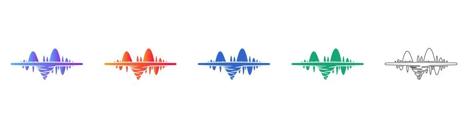 Audio Wave and Mountain Peak Icon Set Stock Illustration