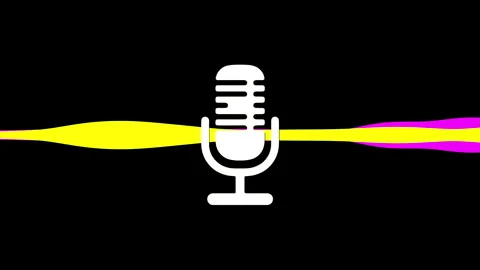 Audio Wave with Microphone Icon on Black Background Loop Stock Footage 325056285